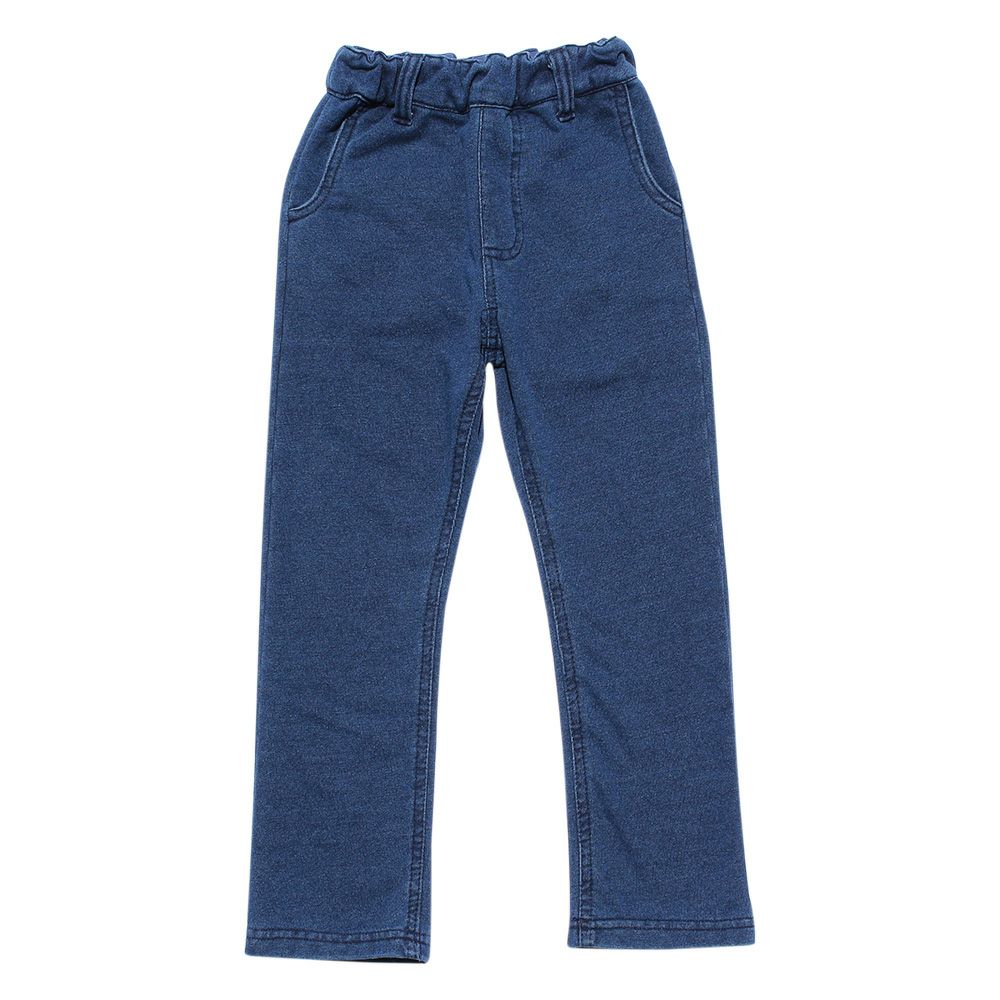 Gender combined full length denim knit pants Blue front