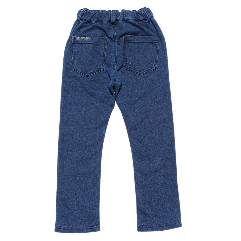 Gender combined full length denim knit pants Blue back