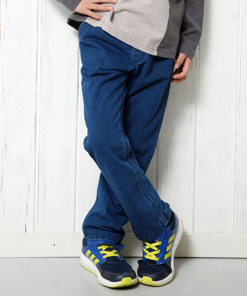 Gender combined full length denim knit pants Blue model image up