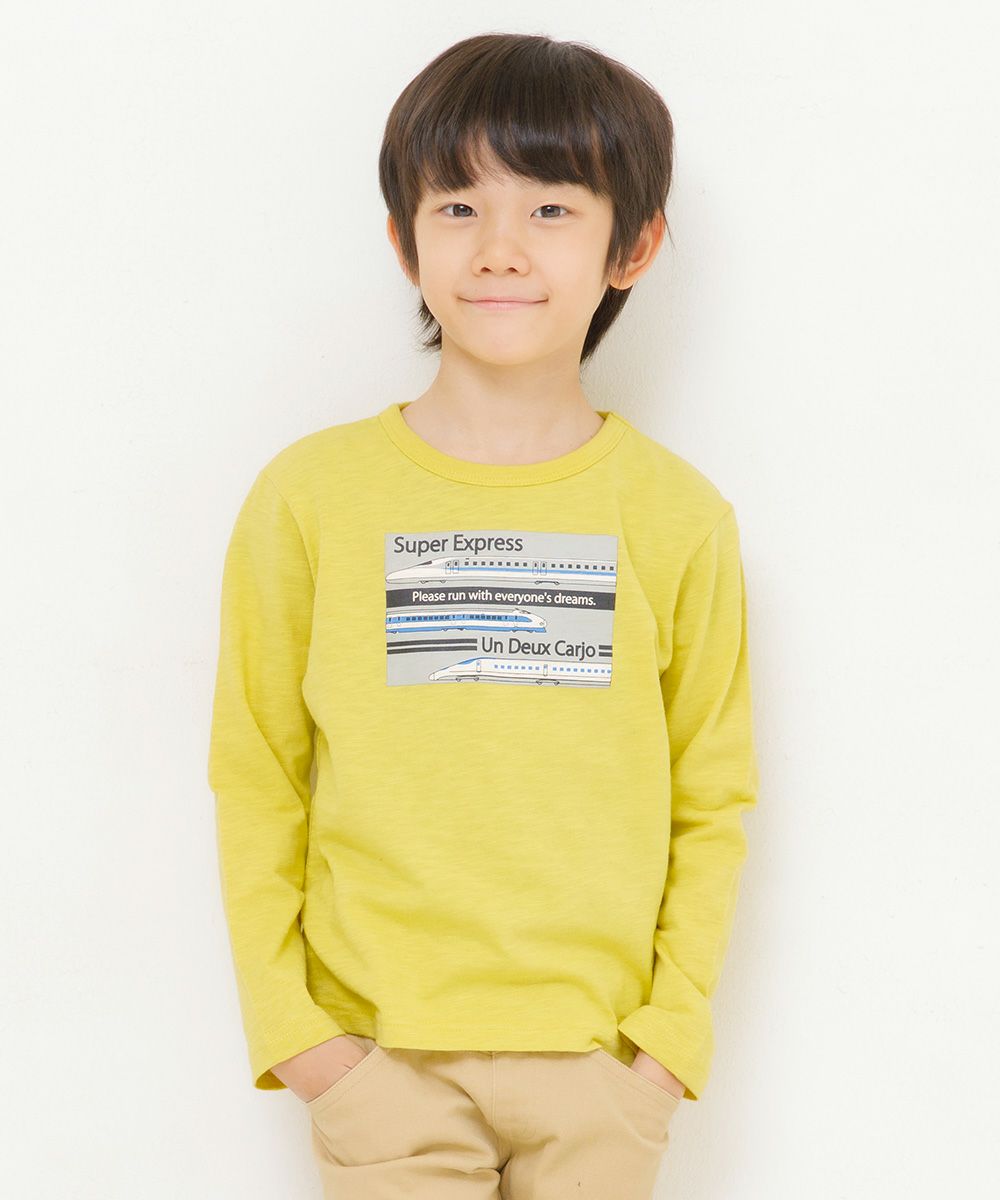 Children's clothing boy 100 % Cotton Series Train Print T -shirt Yellow (04) Model image Up