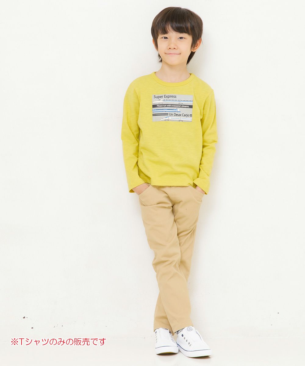 Children's clothing boy 100 % Cotton Series Train Print T -shirt Yellow (04) Model image whole body