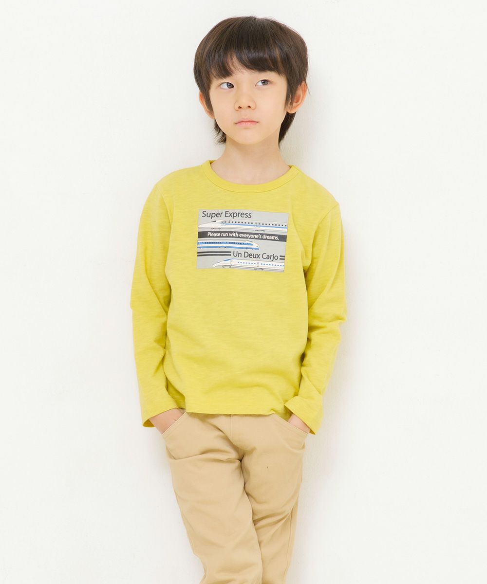 Children's clothing boy 100 % Cotton Series Train Print T -shirt Yellow (04) Model Image 3