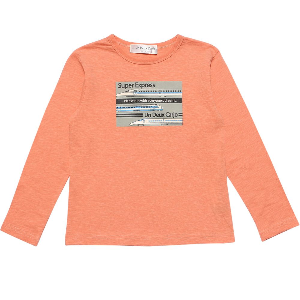 Children's clothing boy 100 % Cotton Series Train Print T -shirt Orange (07) front