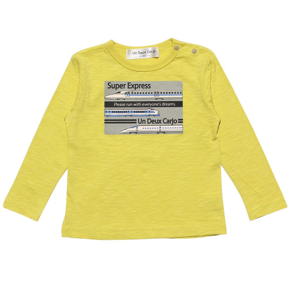 Baby size 100 % cotton vehicle series train print T -shirt Yellow front