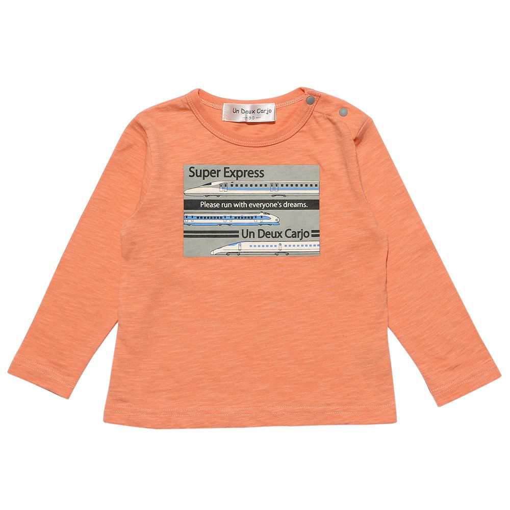 Baby size 100 % cotton vehicle series train print T -shirt Orange front