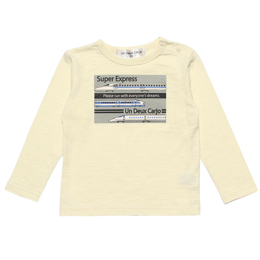 Baby size 100 % cotton vehicle series train print T -shirt Ivory front