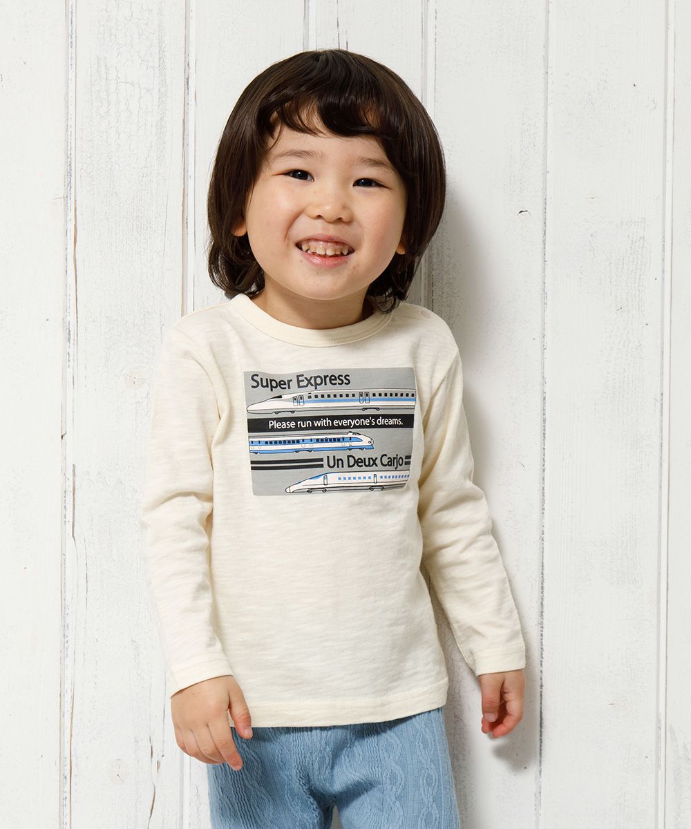 Baby size 100 % cotton vehicle series train print T -shirt Ivory model image up