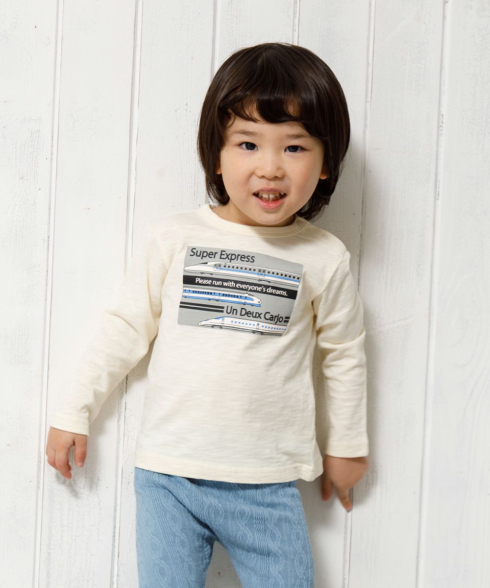 Baby size 100 % cotton vehicle series train print T -shirt Ivory model image 4