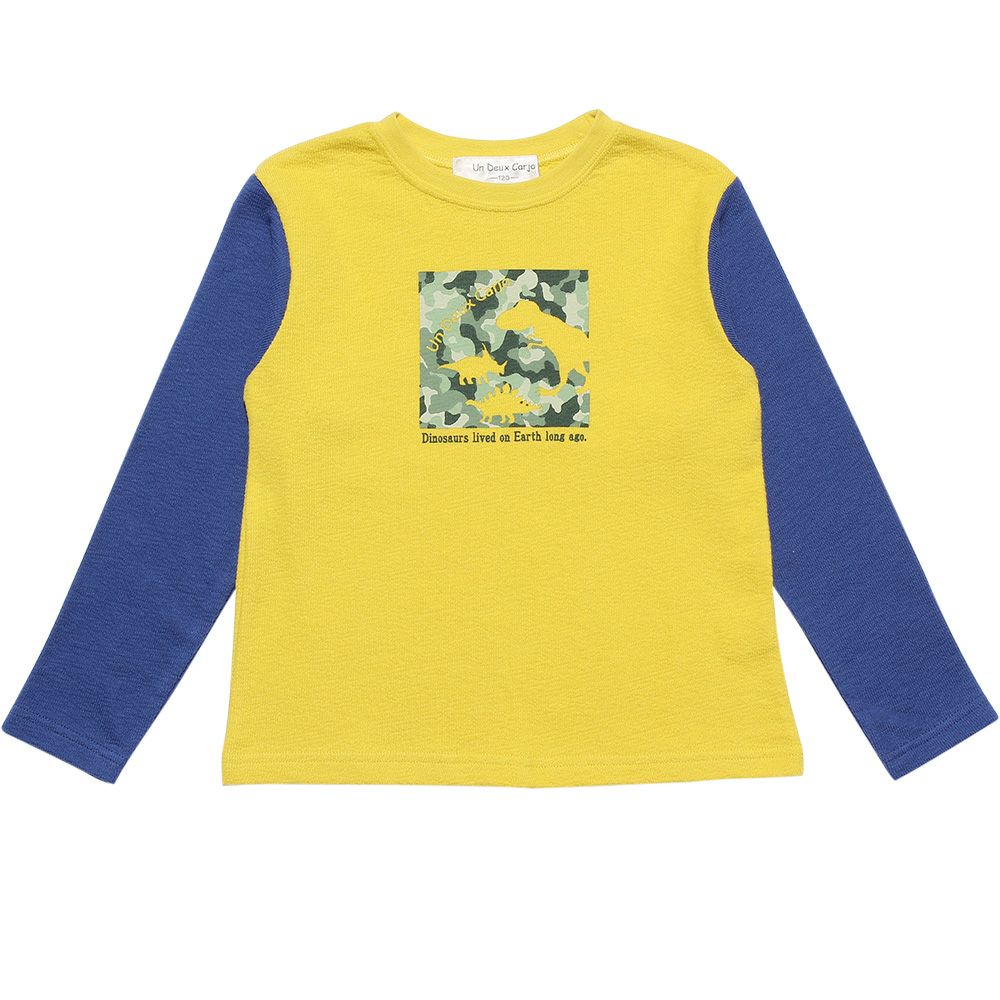 100 % cotton camouflage pattern dinosaur motif animal print T -shirt Yellow front