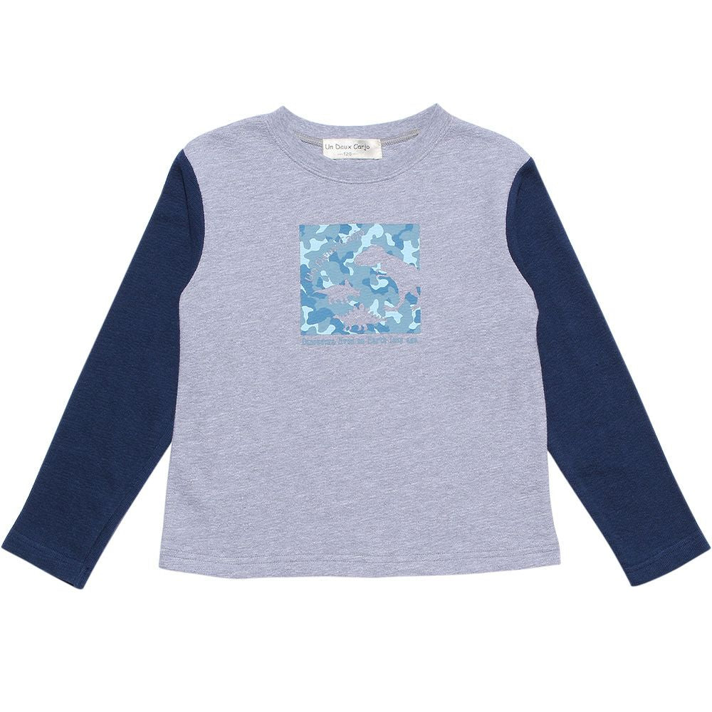 100 % cotton camouflage pattern dinosaur motif animal print T -shirt Misty Gray front