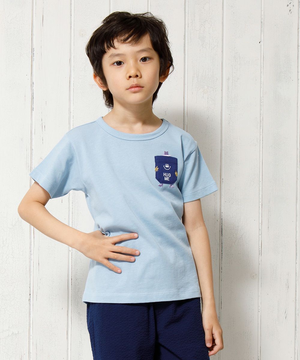 100 % cotton logo & pocket mammothif T -shirt Blue model image up