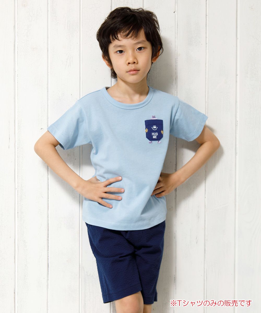 100 % cotton logo & pocket mammothif T -shirt Blue model image 1