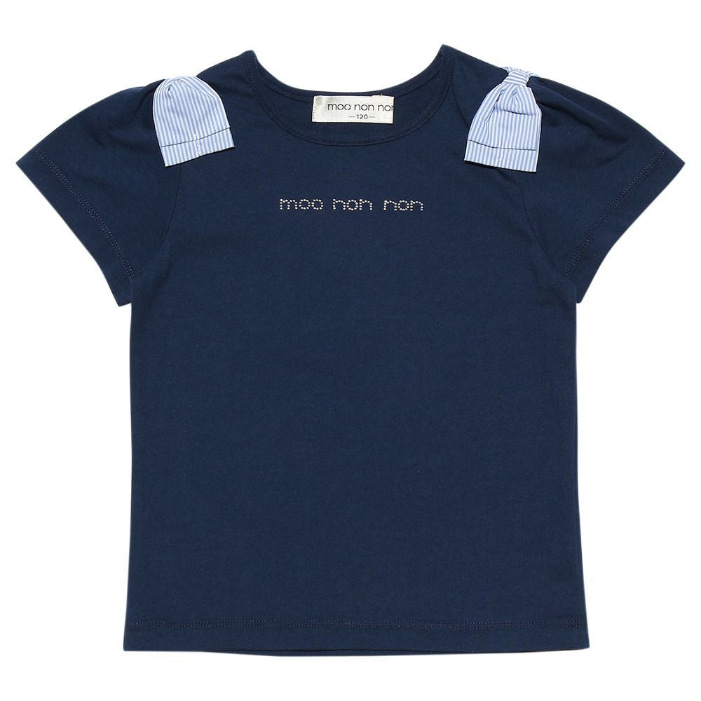 100 % cotton logo T-shirt with shoulder ribbons Navy front