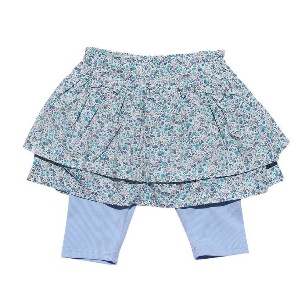 Floral pattern frill skirt knee-length leggings scats Blue front