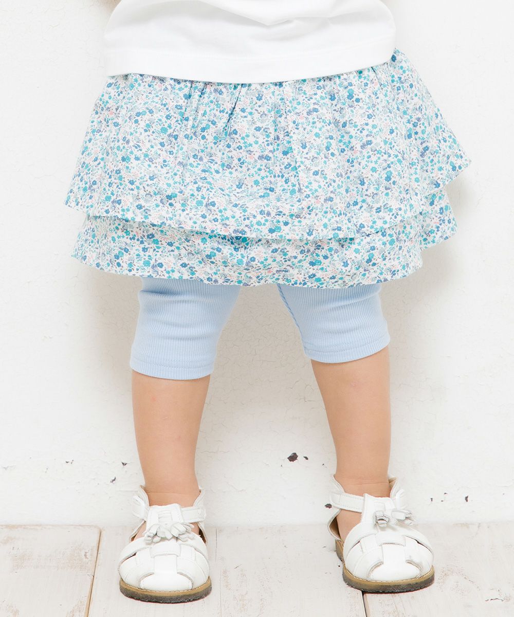 Floral pattern frill skirt knee-length leggings scats Blue model image up