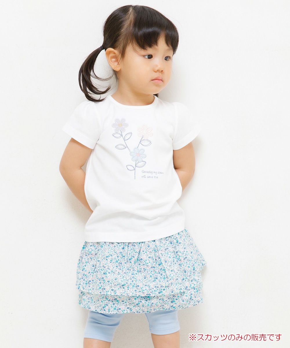 Floral pattern frill skirt knee-length leggings scats Blue model image 1