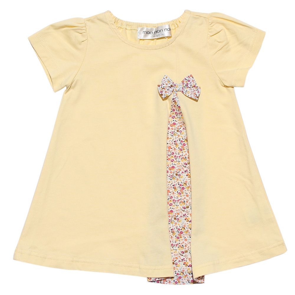 Baby size 100 % cotton switching floral T-shirt with ribbon Yellow front