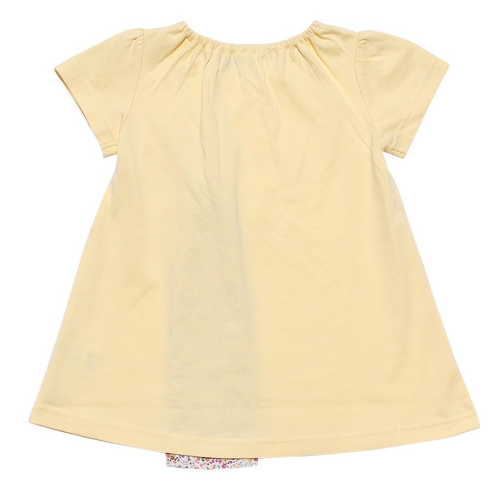 Baby size 100 % cotton switching floral T-shirt with ribbon Yellow back
