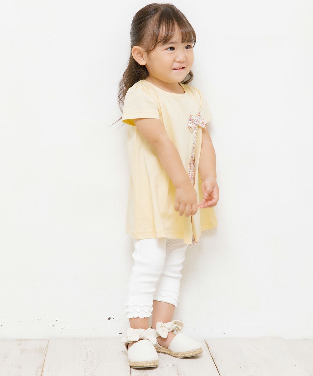Baby size 100 % cotton switching floral T-shirt with ribbon Yellow model image 4