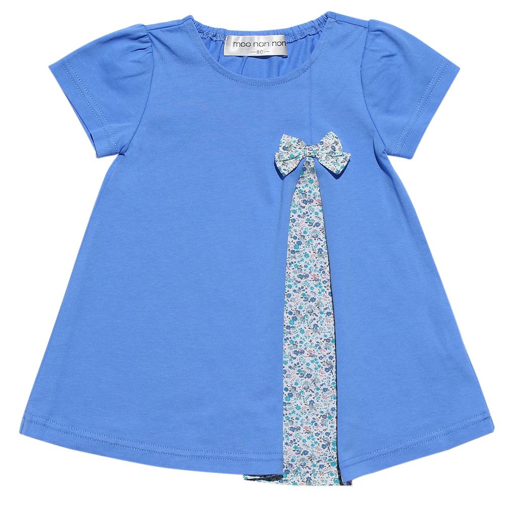 Baby size 100 % cotton switching floral T-shirt with ribbon Blue front