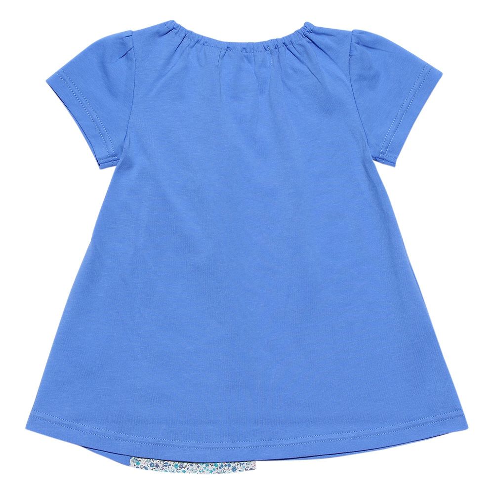 Baby size 100 % cotton switching floral T-shirt with ribbon Blue back