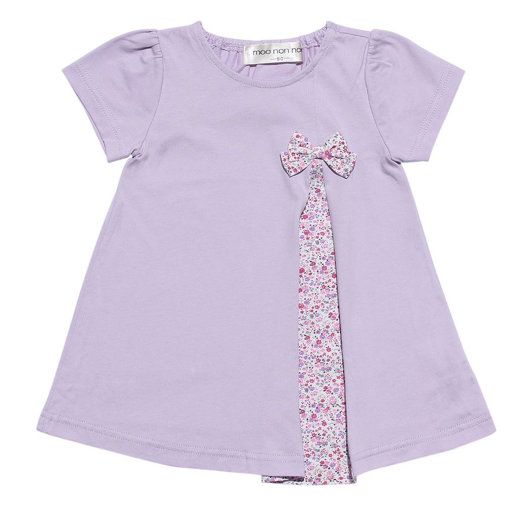 Baby size 100 % cotton switching floral T-shirt with ribbon Purple front