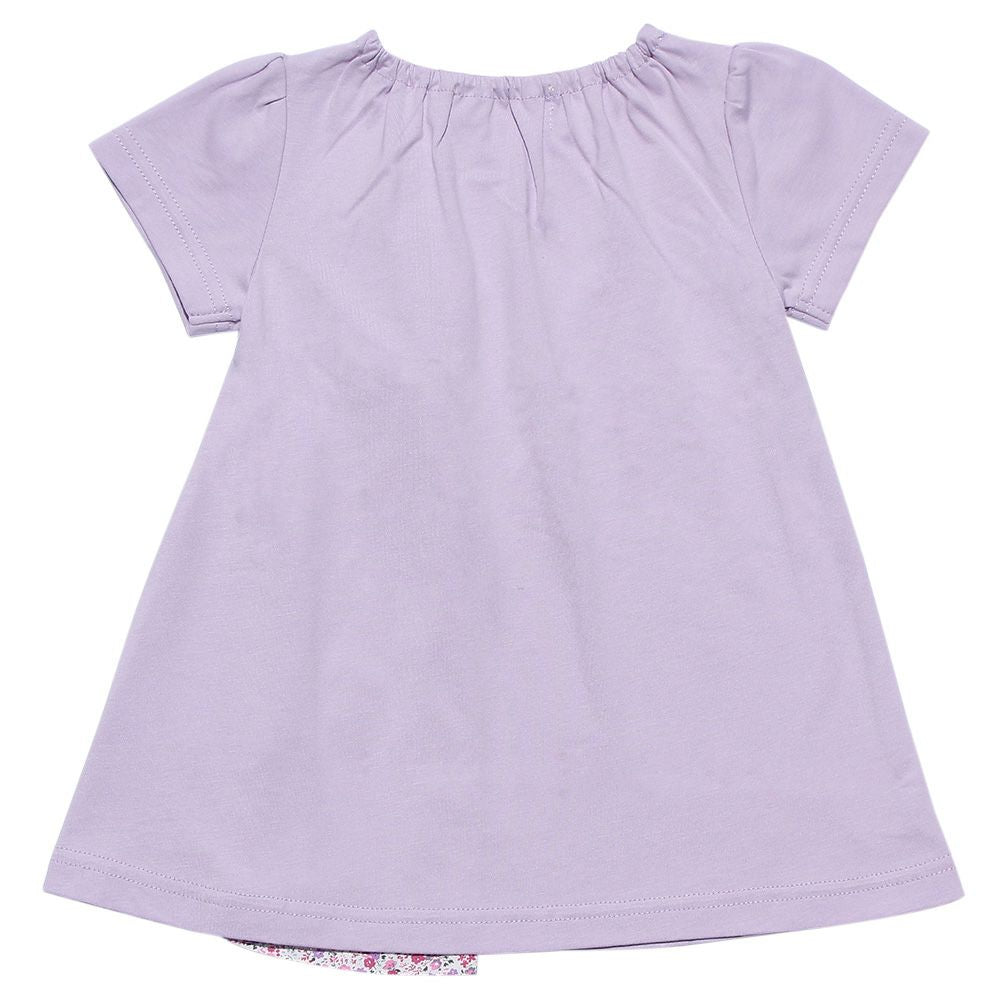 Baby size 100 % cotton switching floral T-shirt with ribbon Purple back