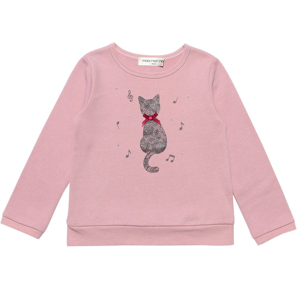 Children's clothing girl cat print & ribbon back trainer pink (02) front