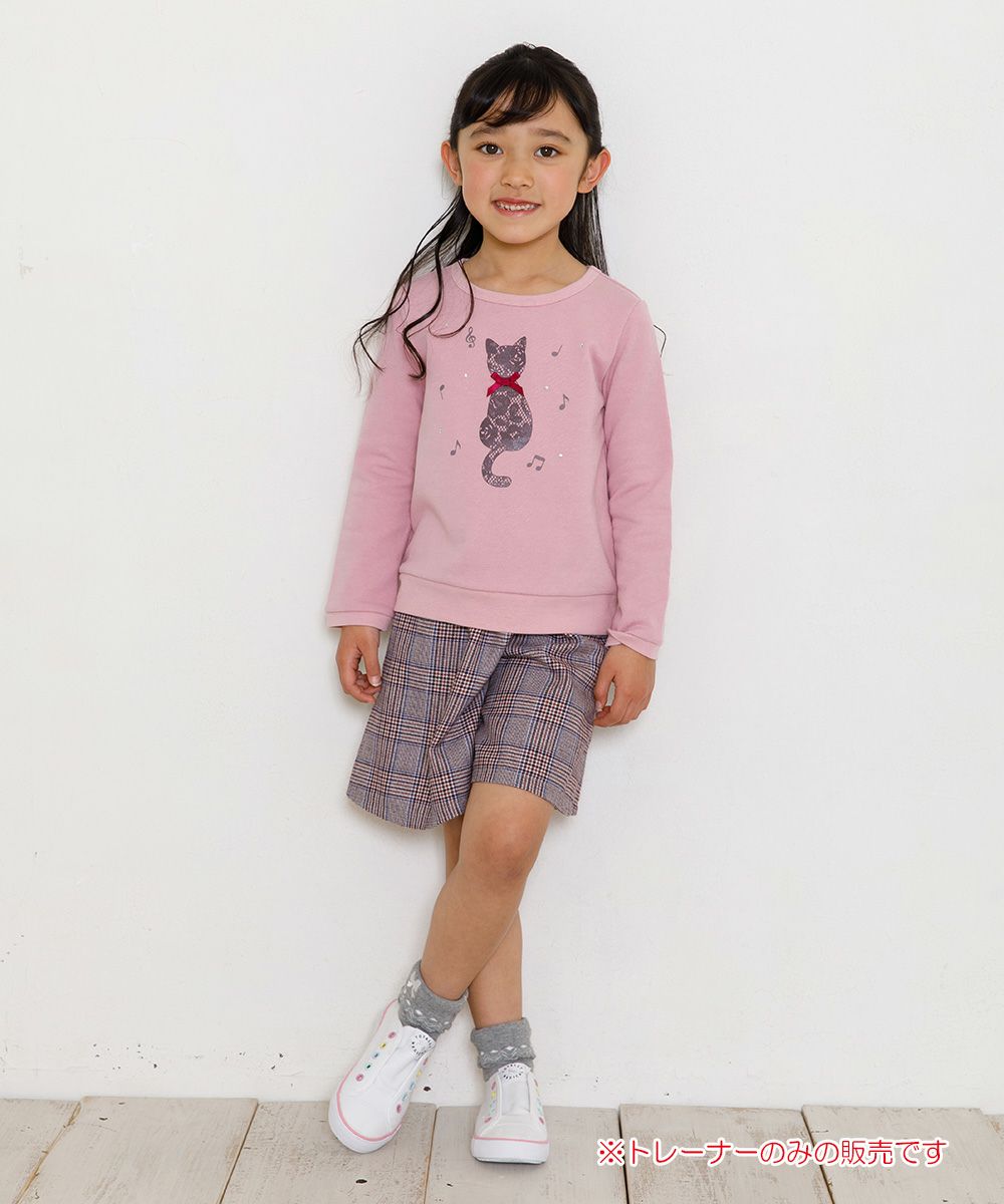 Children's clothing Girl Cat Print & Ribbon Back Trainer Pink (02) Model Image General Body