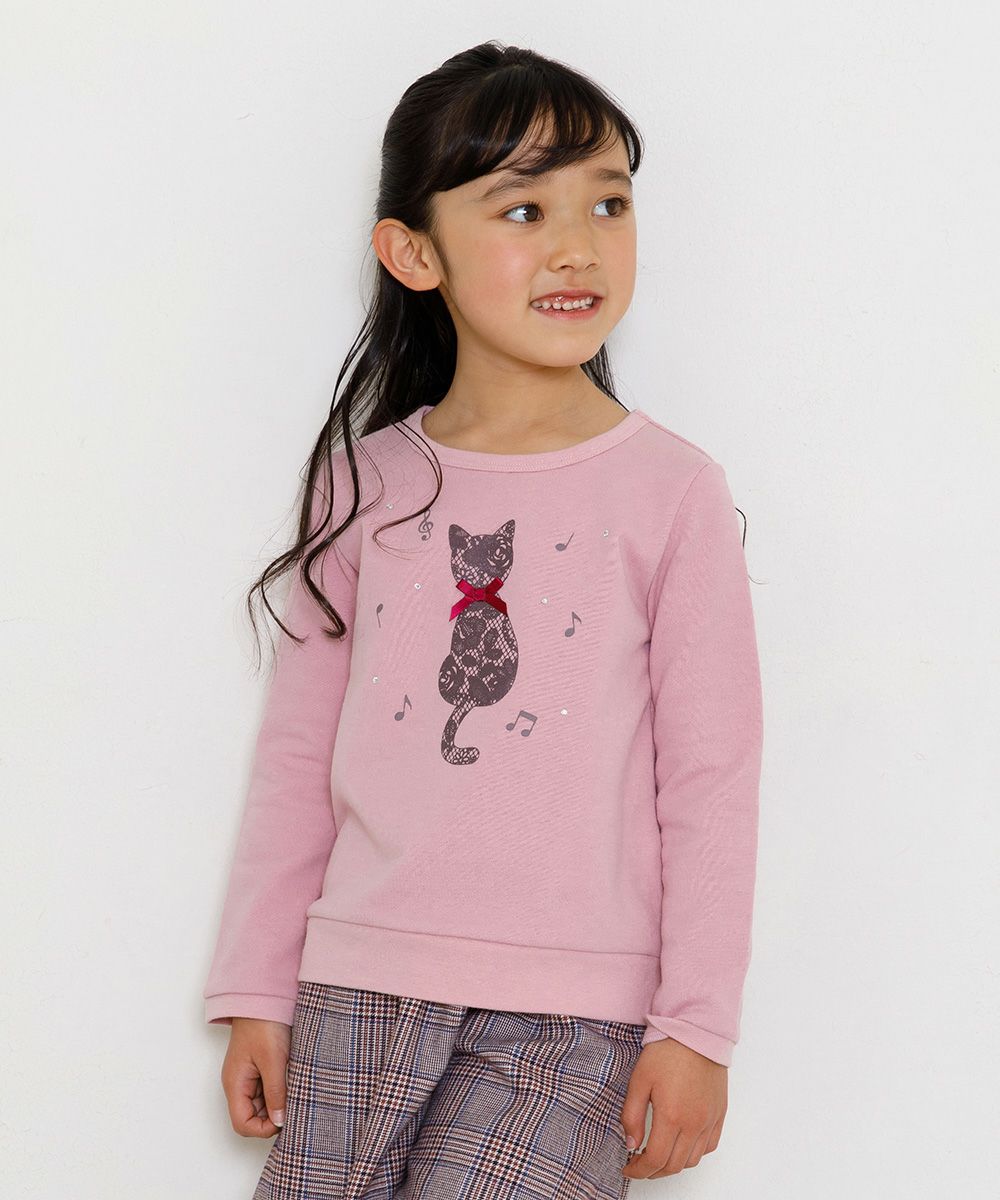 Children's clothing Girl Cat Print & Ribbon Lleuring Trainer Pink (02) Model Image 1