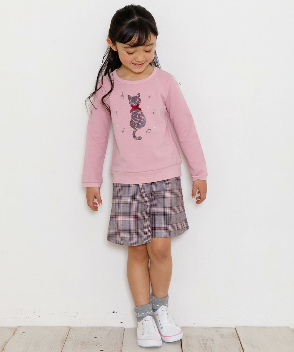 Children's clothing Girl Cat Print & Ribbon Lleuring Trainer Pink (02) Model Image 2