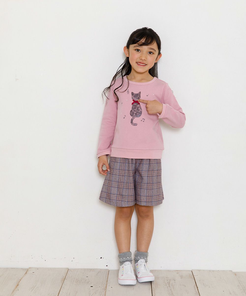 Children's clothing Girl Cat Print & Ribbon Lleuring Trainer Pink (02) Model Image 3