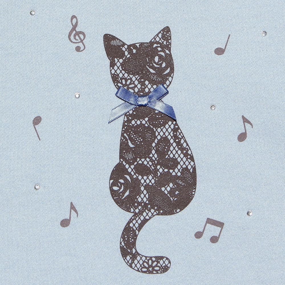 Children's clothing Girl Cat Print & Ribbon Lleuring Trainer Blue (61) Design Point 1