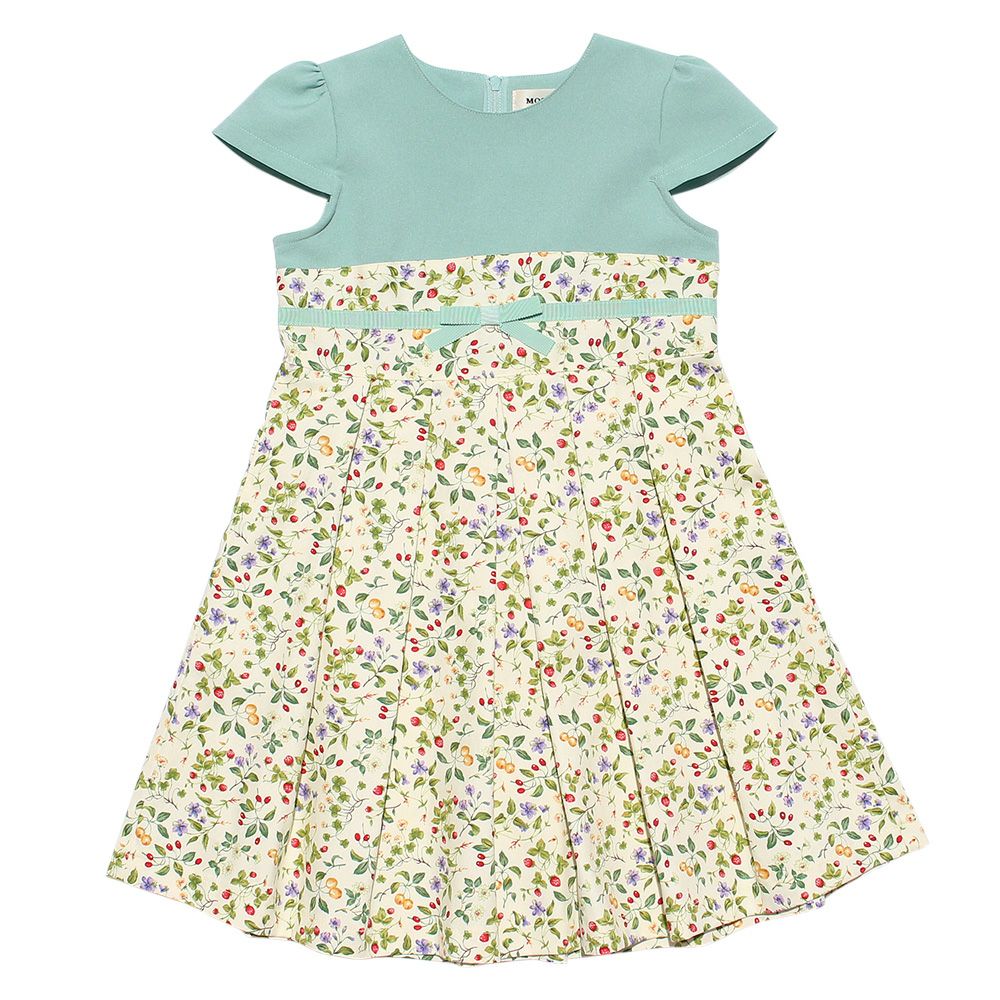 A floral dress dress with a ribbon made in Japan Green front