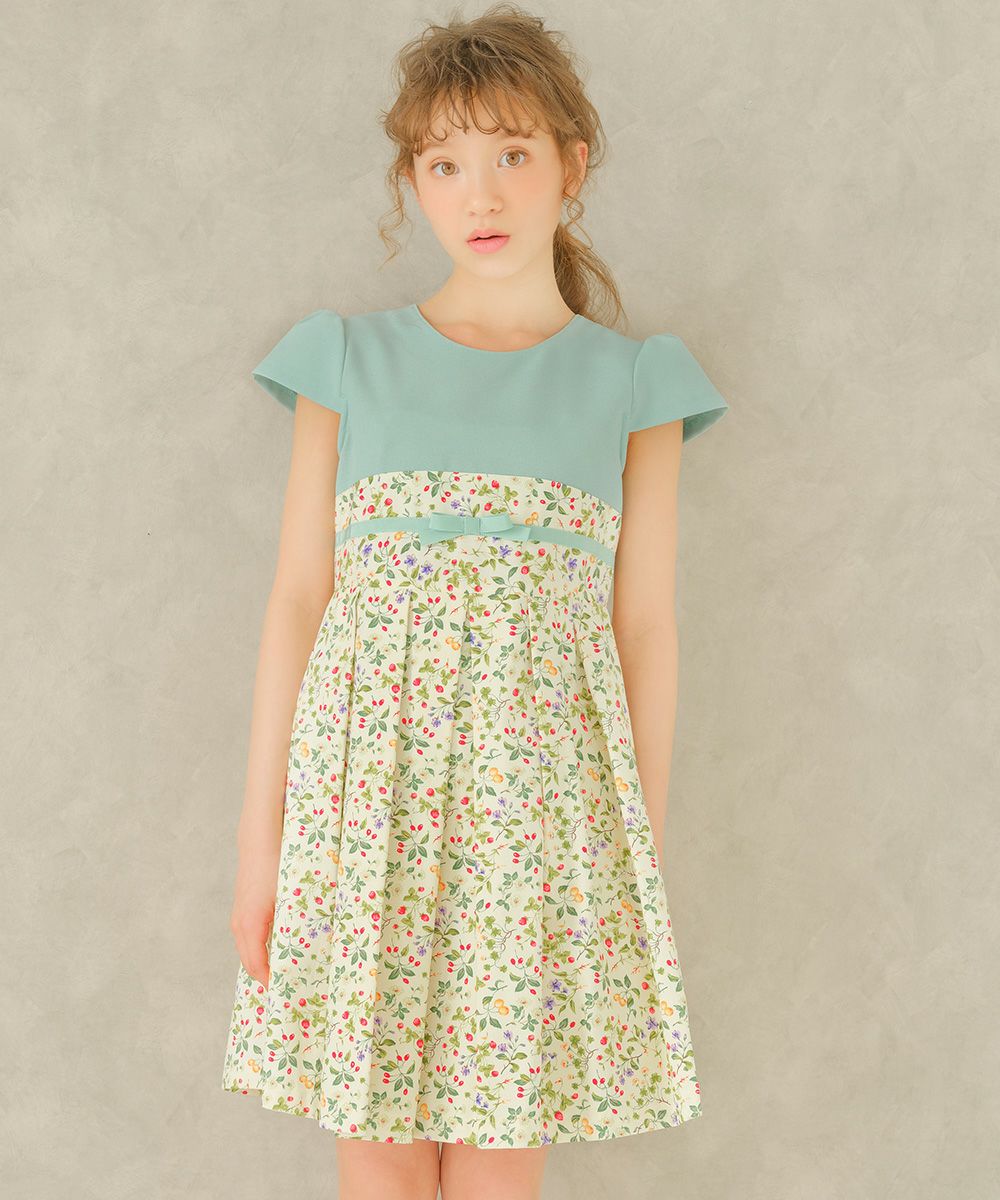 A floral dress dress with a ribbon made in Japan Green model image 1
