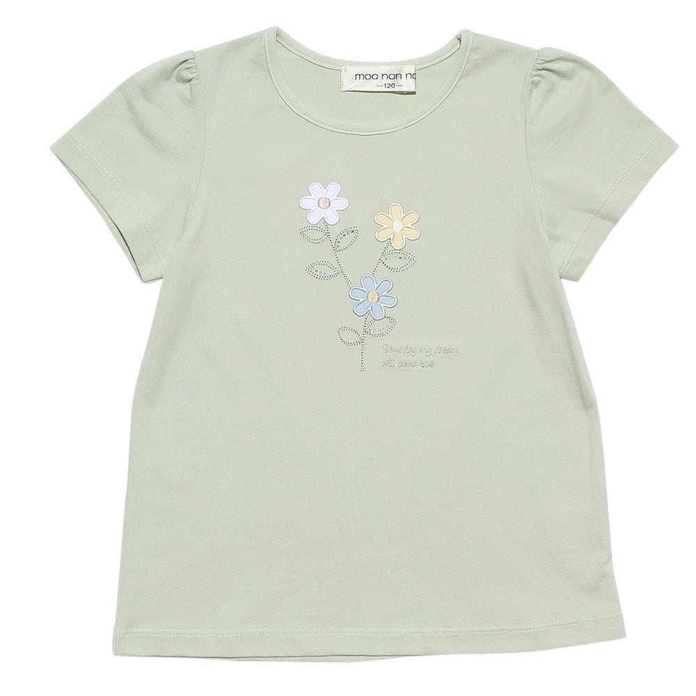 100 % cotton T-shirt with flowers and words Green front