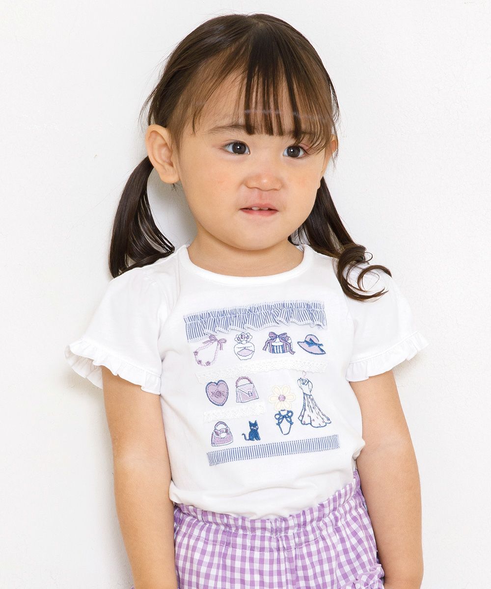 Baby size 100% cotton boutique embroidery T-shirt Off White model image up