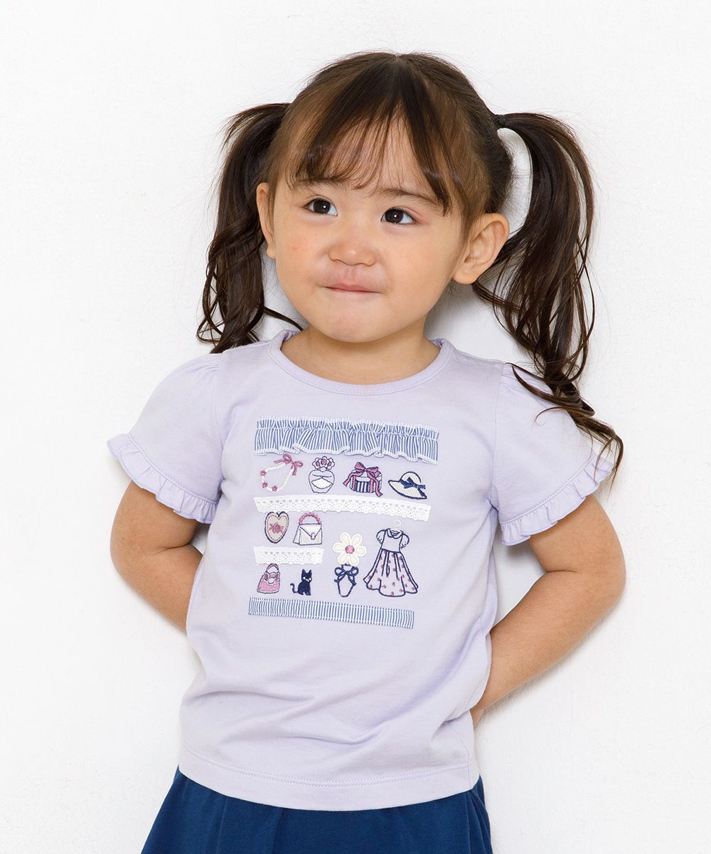Baby size 100% cotton boutique embroidery T-shirt Purple model image up