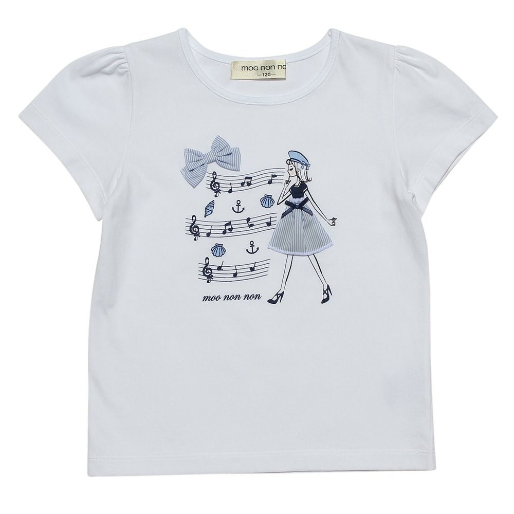 100 % cotton musical notes and girl print T -shirt Off White front