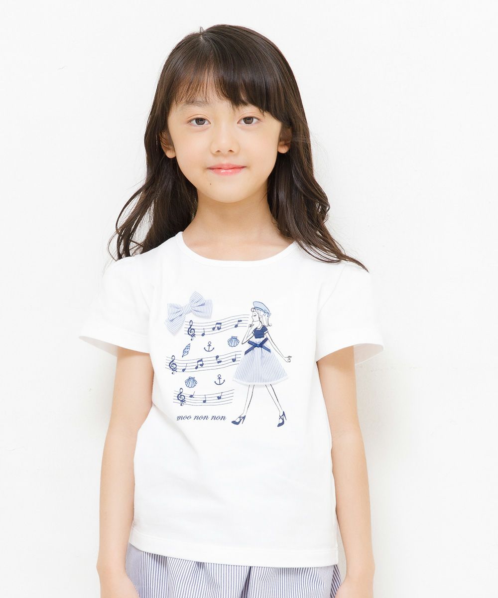 100 % cotton musical notes and girl print T -shirt Off White model image up