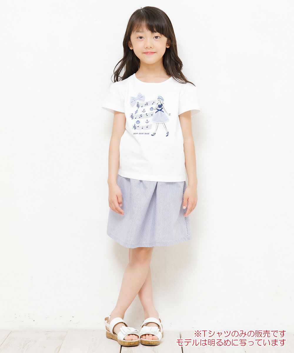 100 % cotton musical notes and girl print T -shirt Off White model image whole body
