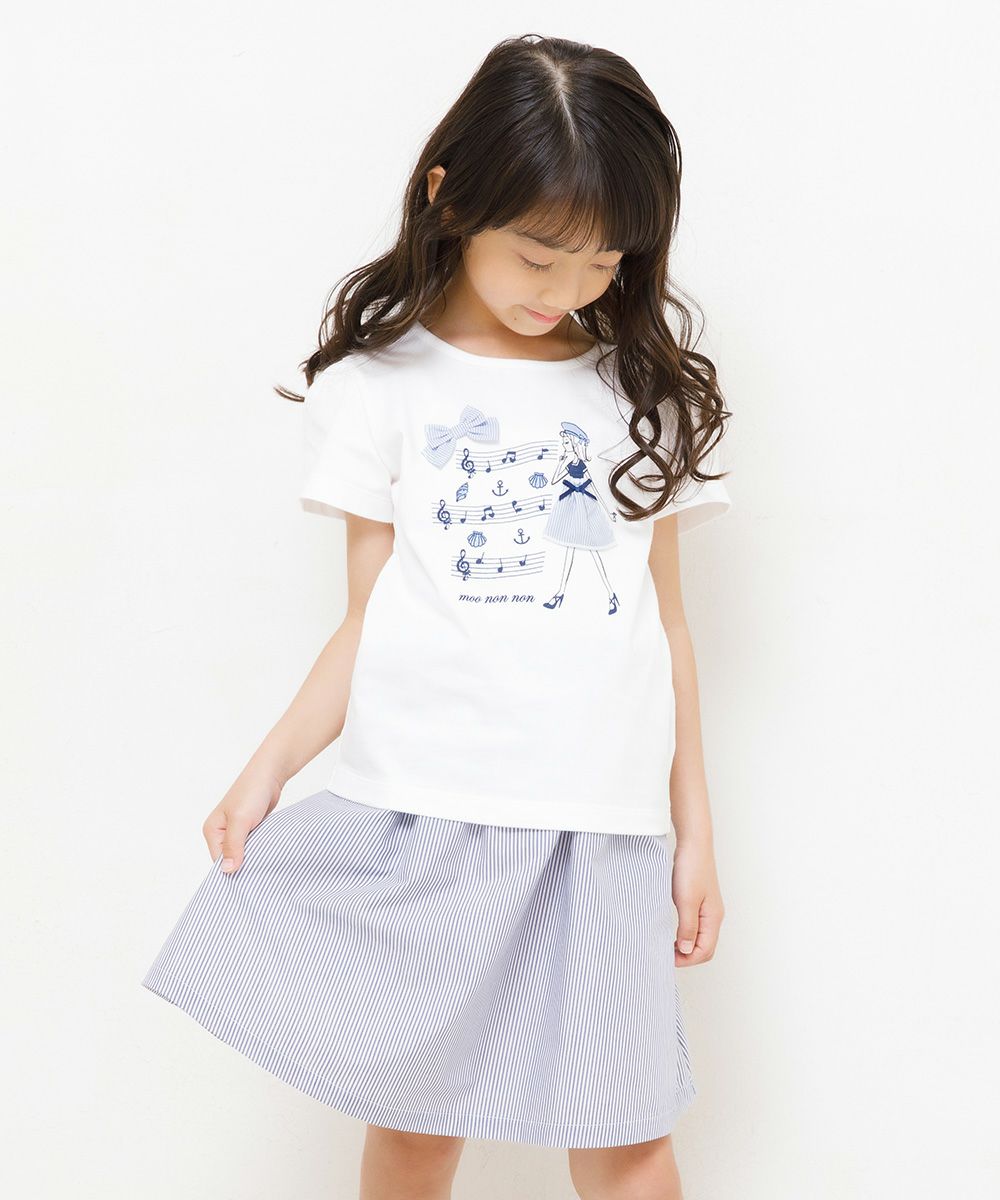100 % cotton musical notes and girl print T -shirt Off White model image 3