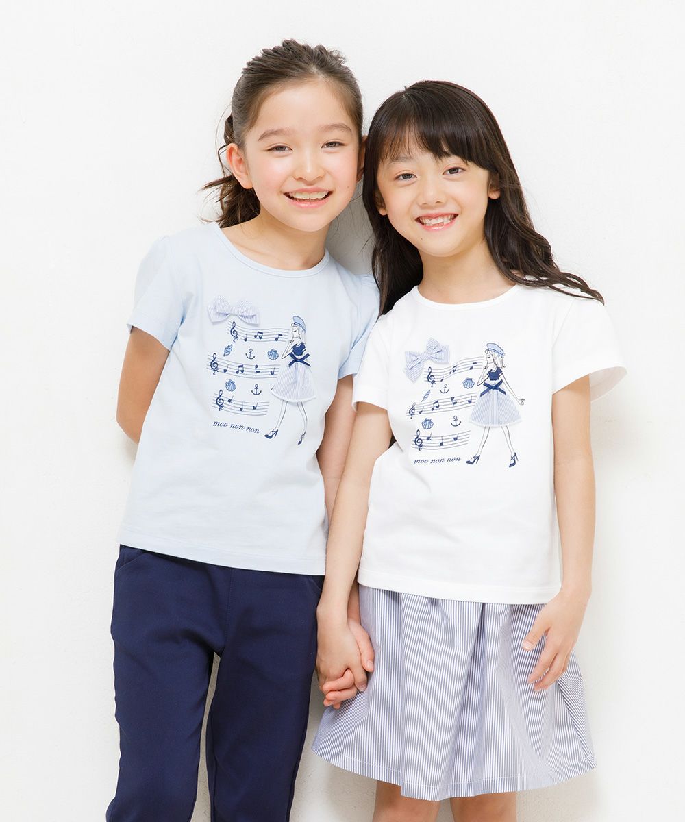 100 % cotton musical notes and girl print T -shirt Off White model image 4