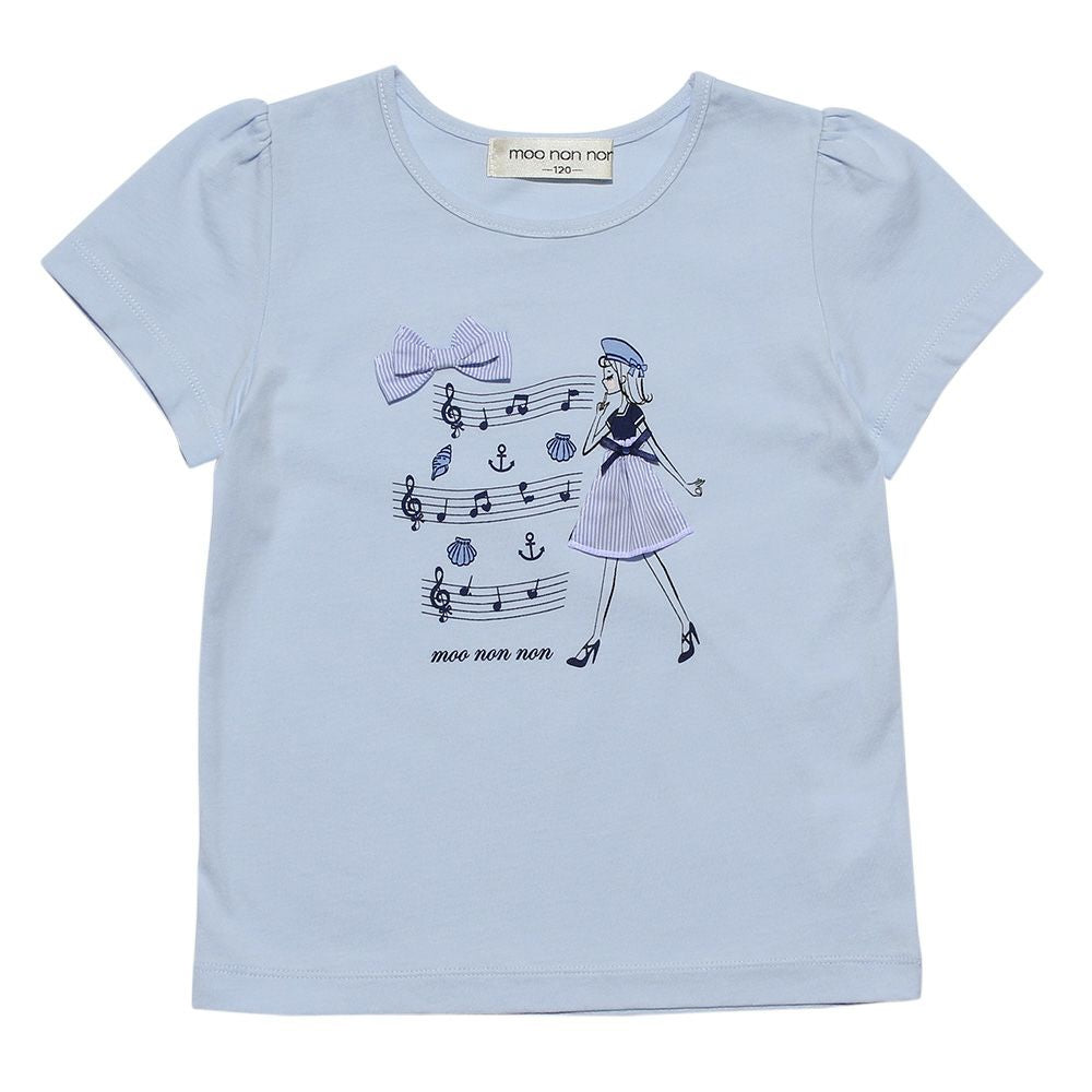 100 % cotton musical notes and girl print T -shirt Blue front