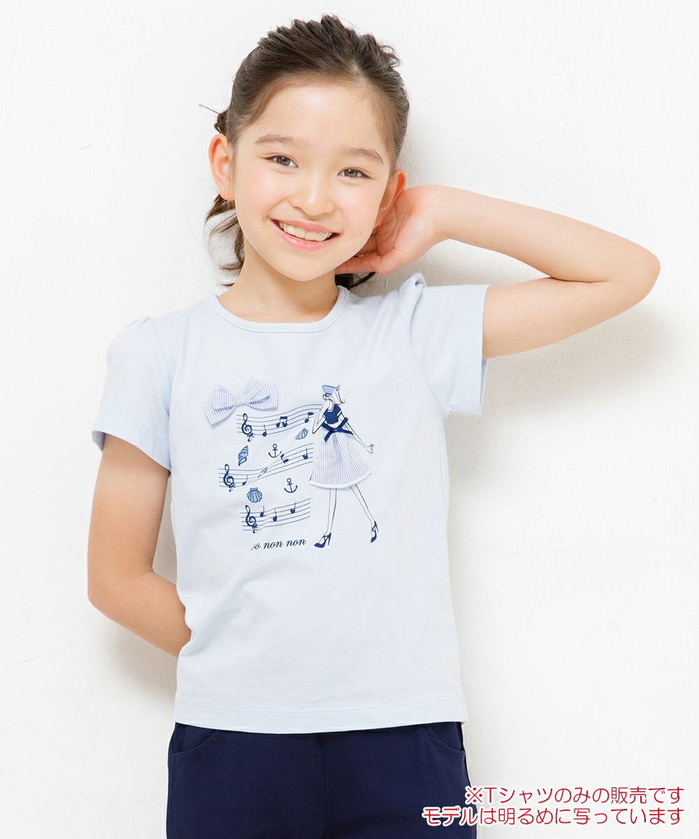 100 % cotton musical notes and girl print T -shirt Blue model image 1