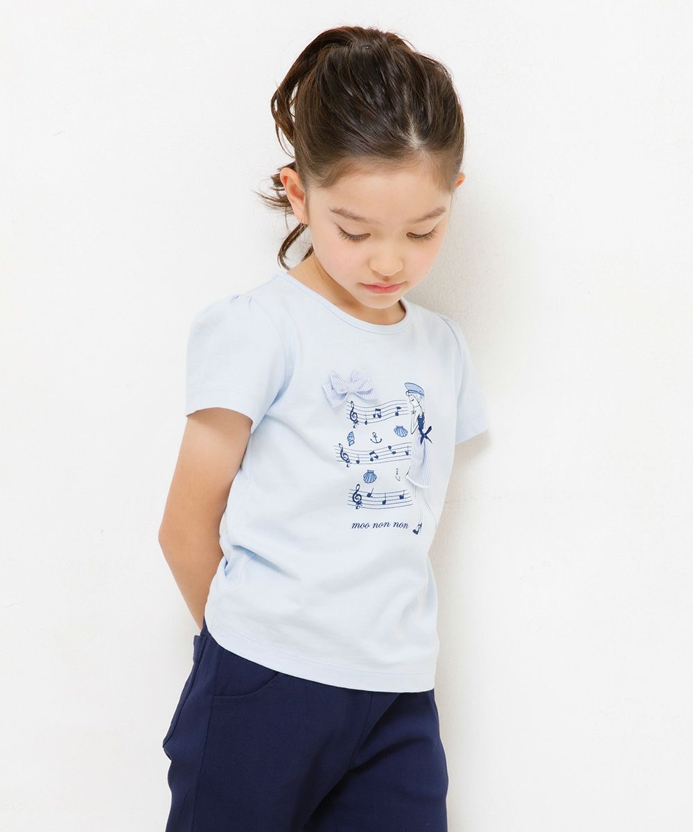 100 % cotton musical notes and girl print T -shirt Blue model image 2