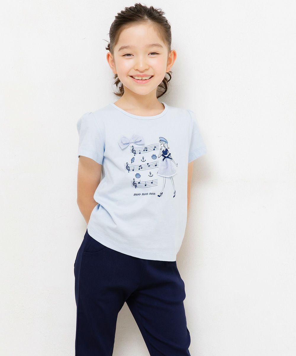 100 % cotton musical notes and girl print T -shirt Blue model image 3