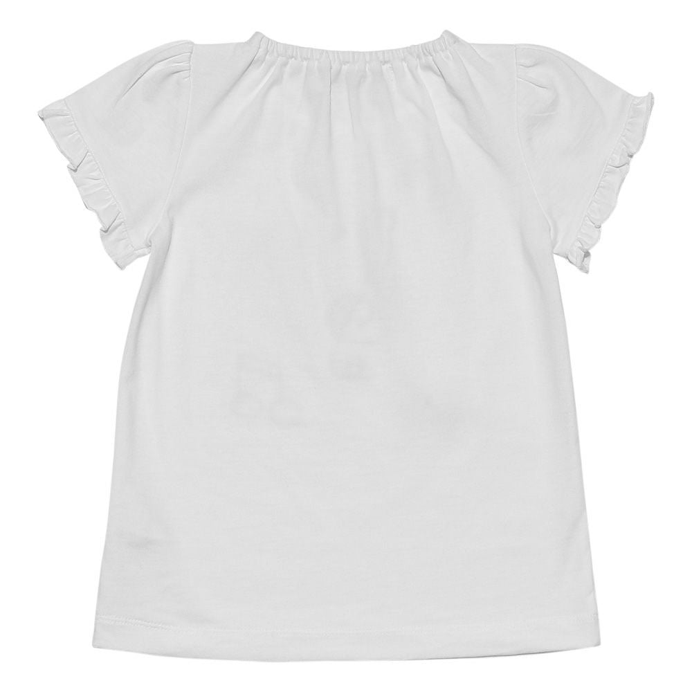 Baby size 100 % cotton note & ribbon motif T -shirt Off White back