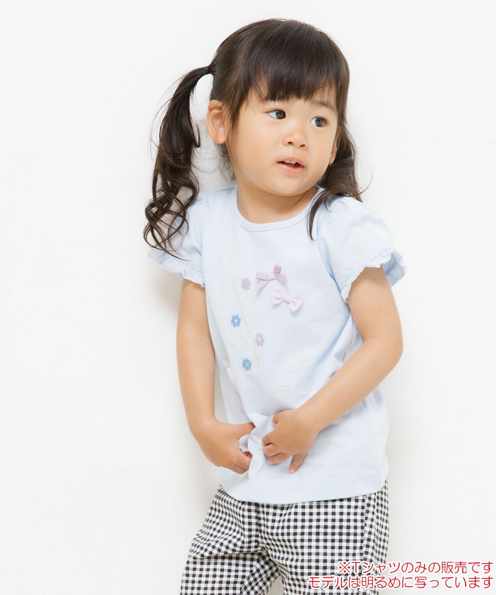 Baby size 100 % cotton note & ribbon motif T -shirt Blue model image 1