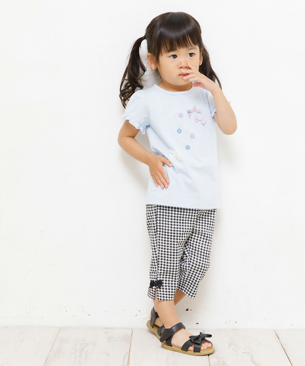 Baby size 100 % cotton note & ribbon motif T -shirt Blue model image 2